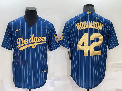 Men's Los Angeles Dodgers #42 Jackie Robinson Navy Gold Cool Base Stitched Baseball Jersey